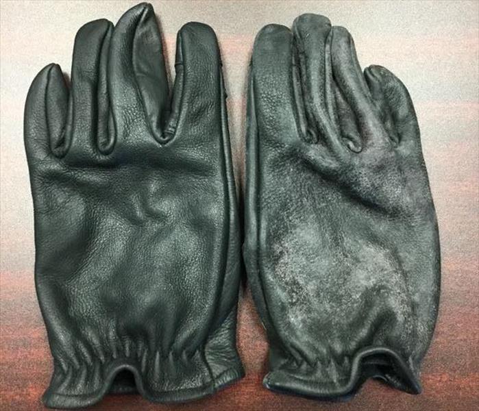water damaged glove versus restored glove